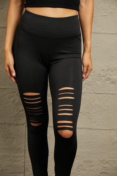 Double Take Wide Waistband Distressed Slim Fit Leggings  Southern Soul Collectives