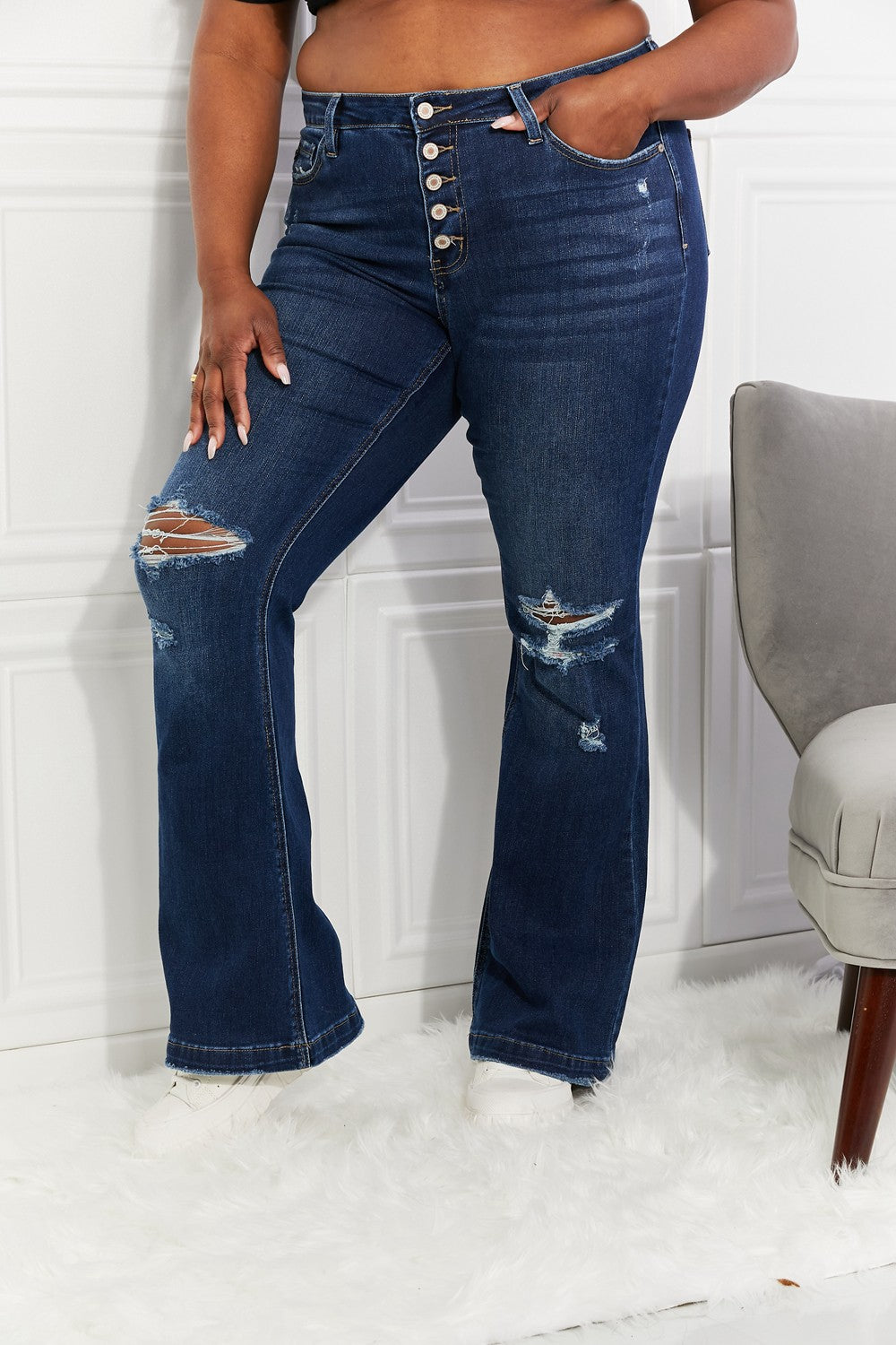 Kancan Full Size Reese Midrise Button Fly Flare Jeans  Southern Soul Collectives 