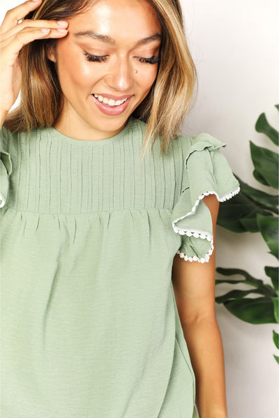 Double Take Pleated Detail Flutter Sleeve Blouse  Southern Soul Collectives 