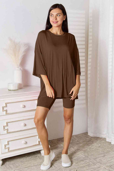 Basic Bae Full Size Soft Rayon Three-Quarter Sleeve Top and Shorts Set  Southern Soul Collectives