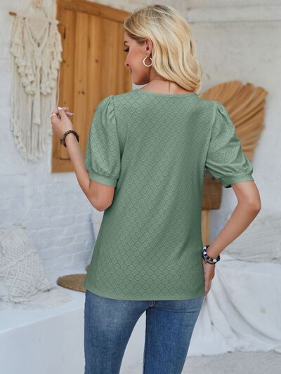 Eyelet Asymmetrical Neck Short Sleeve Top in Multiple Colors  Southern Soul Collectives