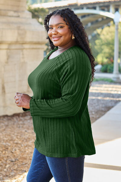 Basic Bae Full Size Ribbed Round Neck Long Sleeve Knit Top  Southern Soul Collectives