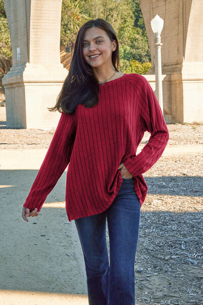 Basic Bae Full Size Ribbed Round Neck Long Sleeve Knit Top  Southern Soul Collectives