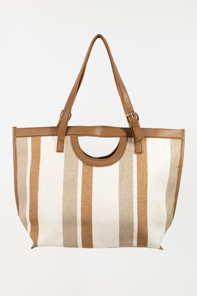 Striped PU Leather Trim Tote Bag  Southern Soul Collectives