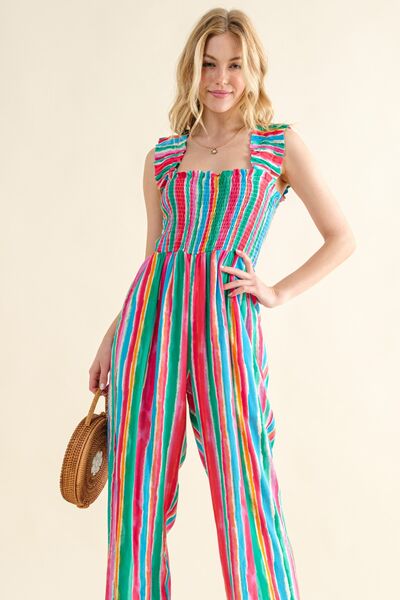 Multi-Color Striped Smocked Sleeveless Jumpsuit  Southern Soul Collectives