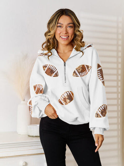 Sequin Football Patch Half-Zip Hoodie in Multiple Colors - Southern Soul Collectives