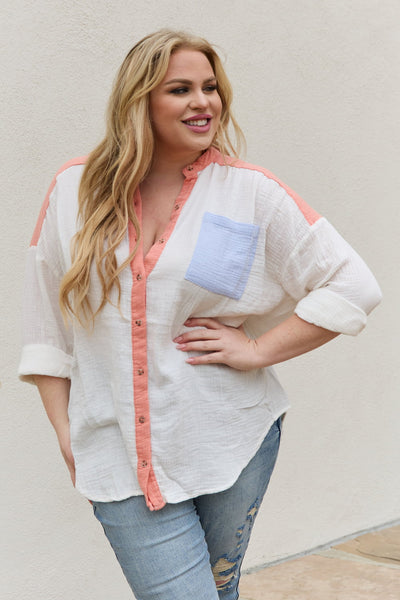 Color Block Woven Button Down Top  Southern Soul Collectives 