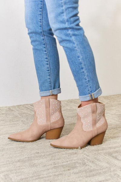 Rhinestone Ankle Cowgirl Booties in Blush  Southern Soul Collectives