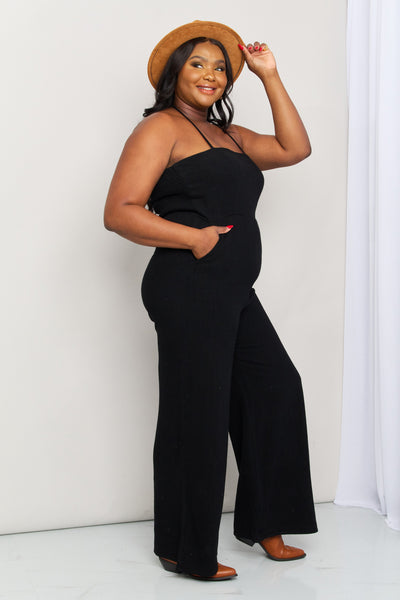 White Birch Halter Neck Wide Leg Jumpsuit with Pockets in Black  Southern Soul Collectives 