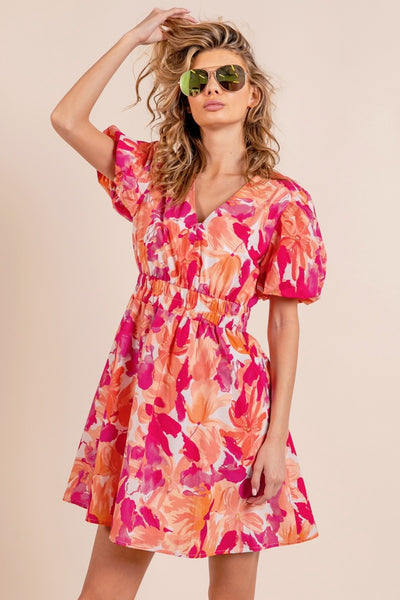 BiBi Floral V-Neck Puff Sleeve Mini Dress Southern Soul Collectives