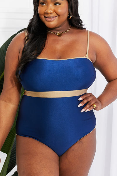 Swim Wave Break Contrast Trim One-Piece Swimsuit  In Navy  Southern Soul Collectives 