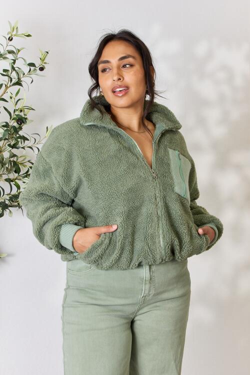 Zip Up Collared Neck Jacket in Winter Sage  Southern Soul Collectives
