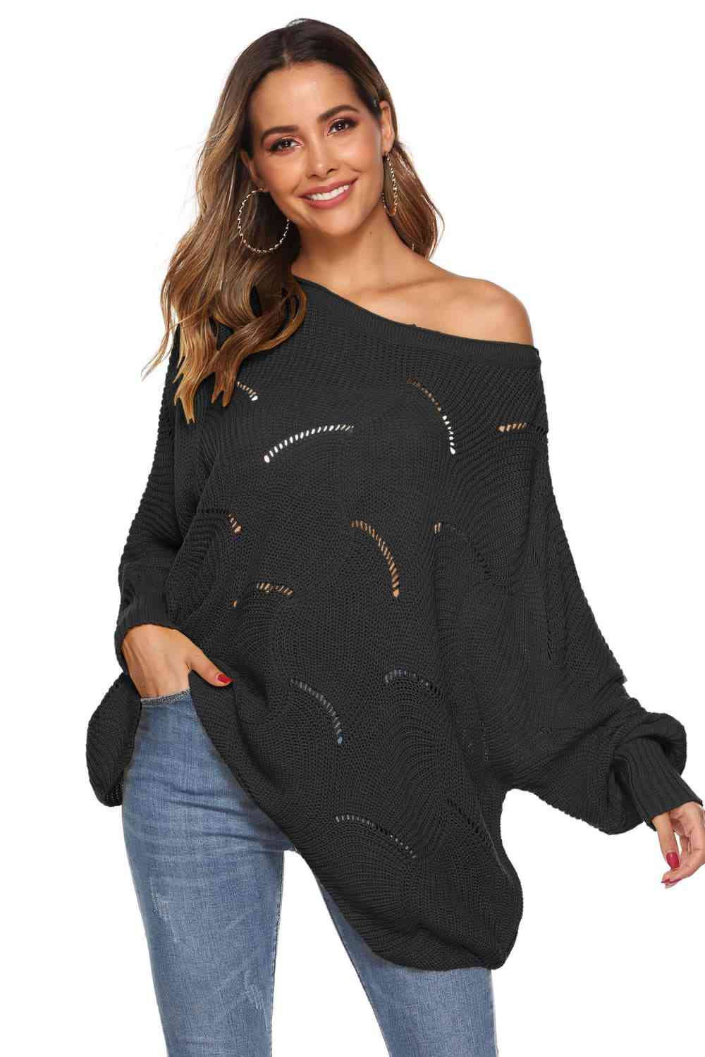 Round Neck Long Sleeve Openwork Sweater  Southern Soul Collectives