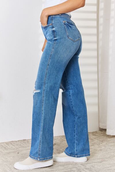 Judy Blue Full Size High Waist Distressed Straight-Leg Jeans  Southern Soul Collectives