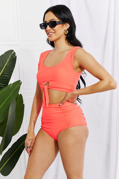 Sanibel Crop Swim Top and Ruched Bottoms Set in Coral  Southern Soul Collectives 