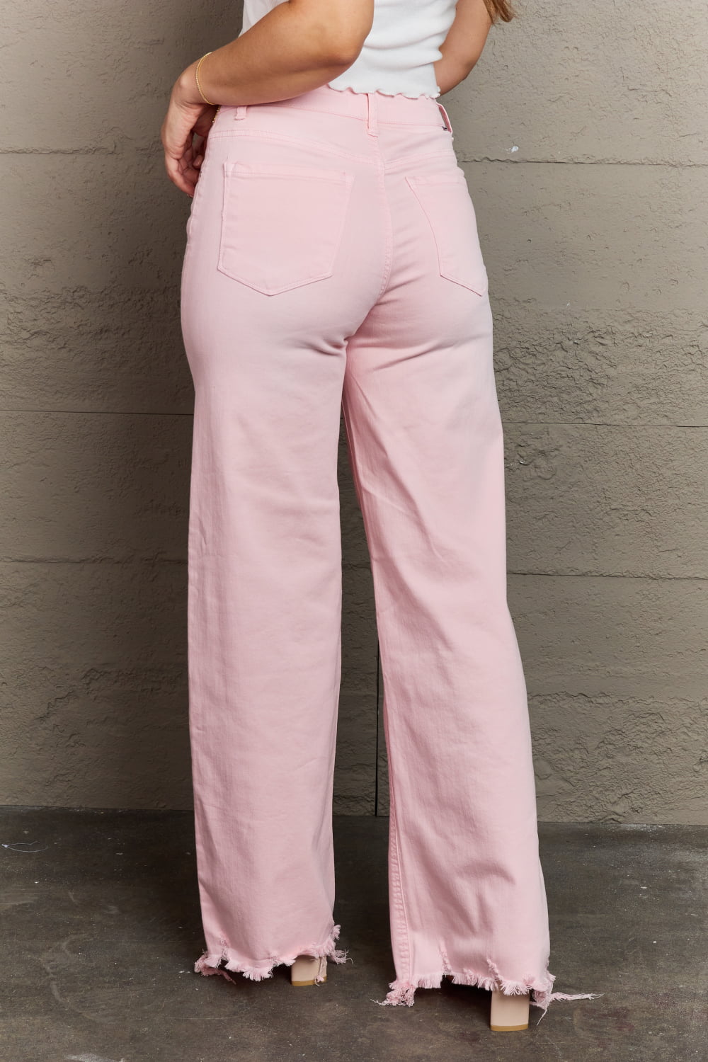 RISEN Raelene Full Size High Waist Wide Leg Jeans in Light Pink  Southern Soul Collectives 