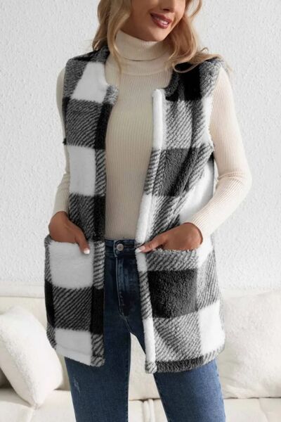 Sherpa Plaid Open Front Vest Coat  Southern Soul Collectives