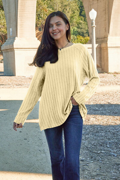 Basic Bae Full Size Ribbed Round Neck Long Sleeve Knit Top  Southern Soul Collectives