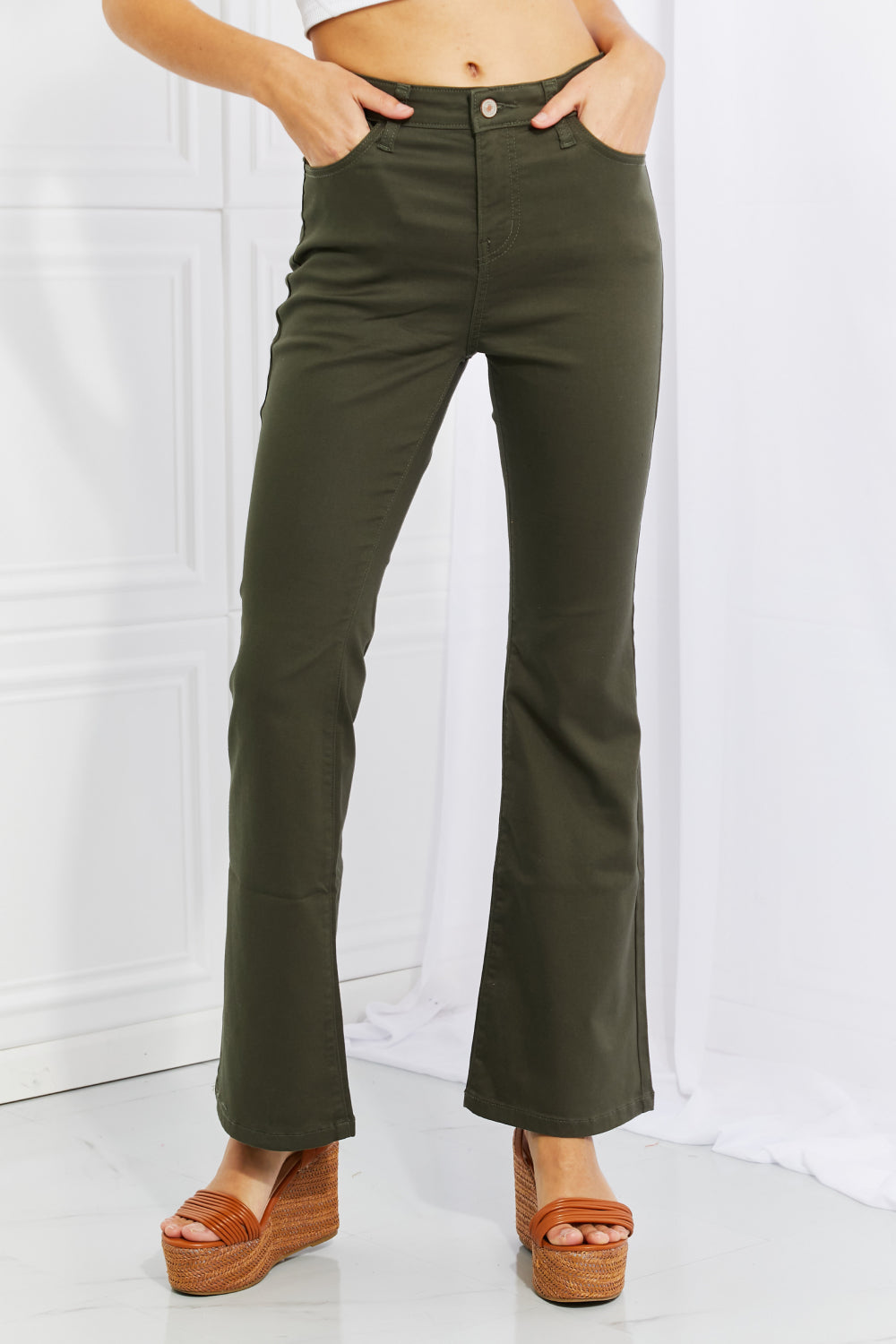 Zenana Clementine High-Rise Bootcut Pants in Dark Olive  Southern Soul Collectives 