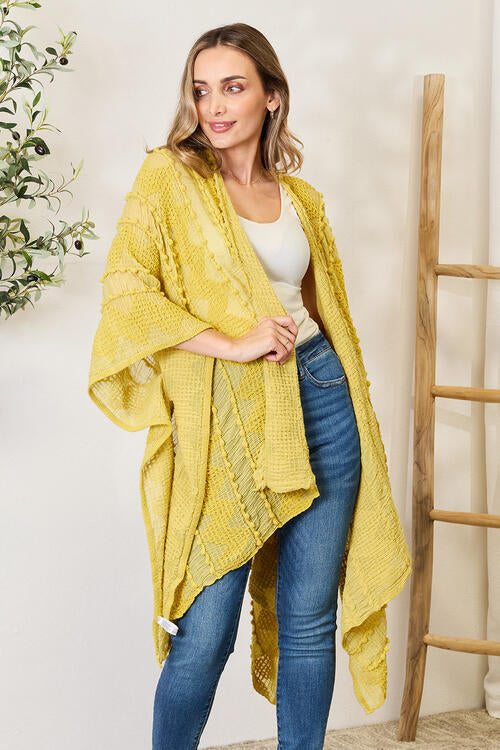Open Front Knit Cardigan Kimono in Yellow