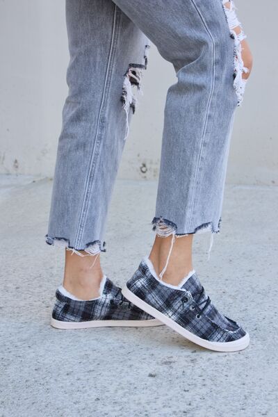 Black Plaid Plush Slip On Flat Sneakers  Southern Soul Collectives