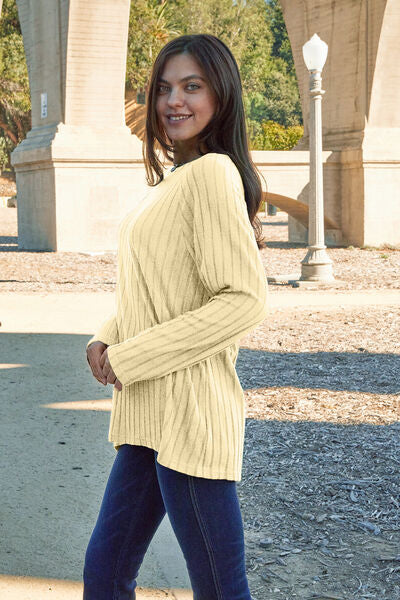 Basic Bae Full Size Ribbed Round Neck Long Sleeve Knit Top  Southern Soul Collectives