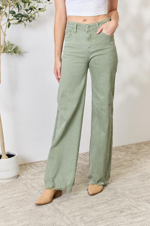 RISEN Raw Hem Wide-Leg Jeans in Winter Sage  Southern Soul Collectives