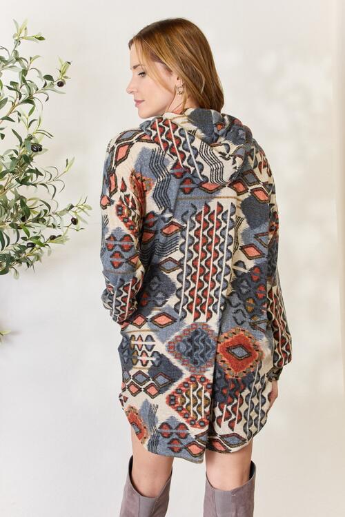 Multi-Color Printed Button Up Hooded Jacket Mini Dress  Southern Soul Collectives