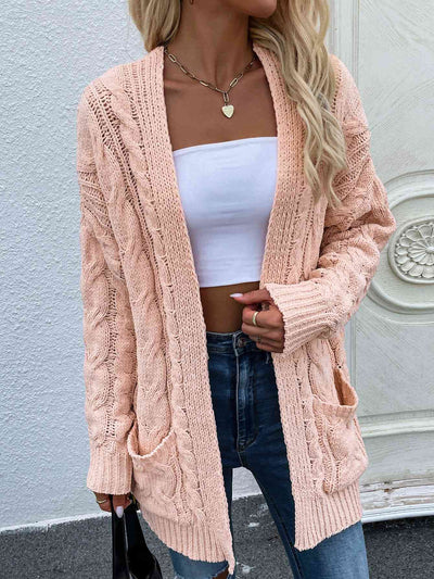 Woven Right Cable-Knit Open Front Cardigan with Front Pockets  Southern Soul Collectives