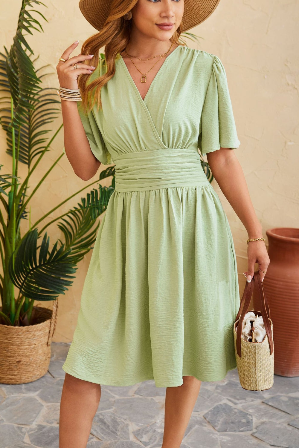 Ruched Surplice Short Sleeve Dress in Multiple Colors  Southern Soul Collectives