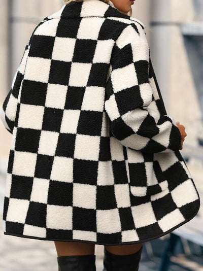 Double Take Full Size Checkered Button Front Coat with Pockets  Southern Soul Collectives