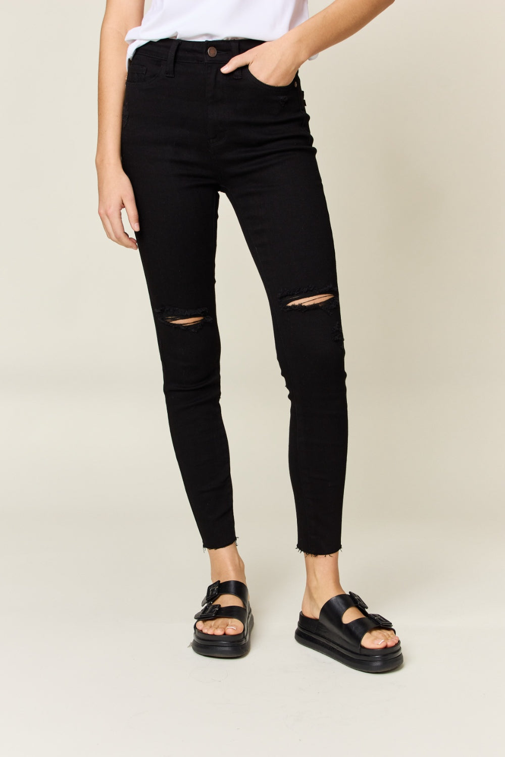 Judy Blue Distressed Tummy Control High Waist Skinny Jeans in Black  Southern Soul Collectives