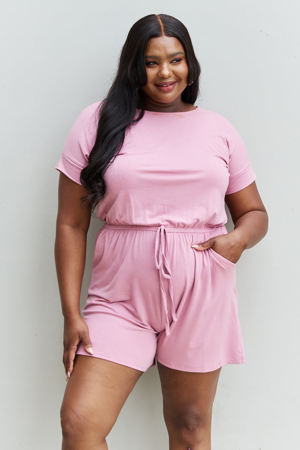 Zenana Chilled Out Short Sleeve Romper in Light Carnation Pink  Southern Soul Collectives 