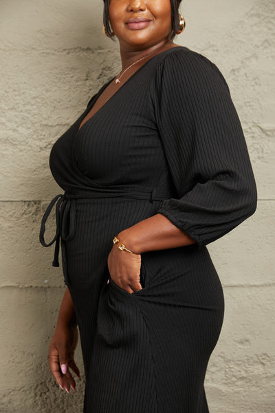 Surplice Flare Ruching Dress in Black  Southern Soul Collectives 