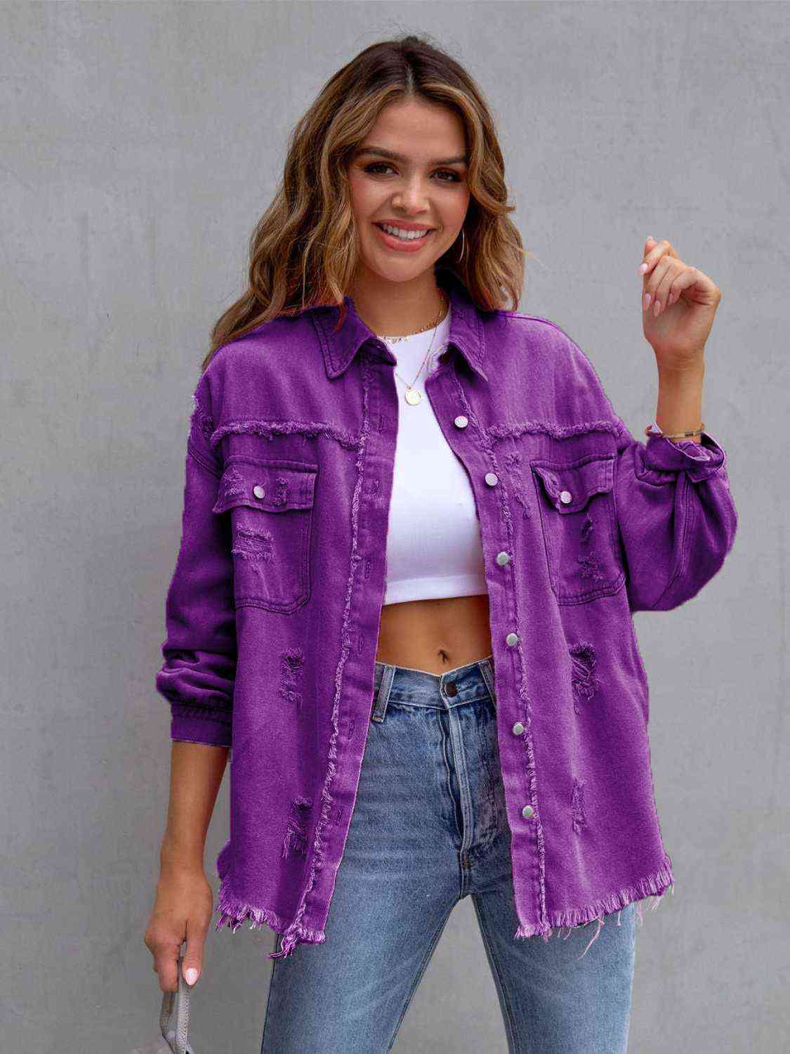 Distressed Drop Shoulder Denim Jacket  Southern Soul Collectives 