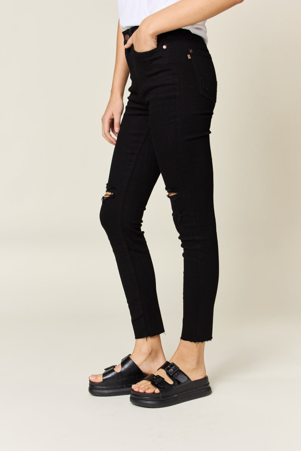 Judy Blue Distressed Tummy Control High Waist Skinny Jeans in Black  Southern Soul Collectives
