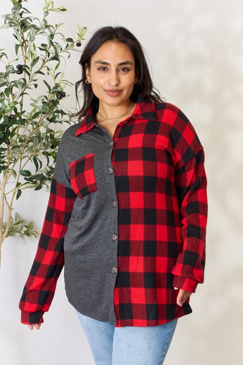 Plaid Button Down Shacket in Red and Black  Southern Soul Collectives