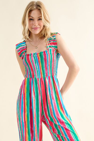 Multi-Color Striped Smocked Sleeveless Jumpsuit  Southern Soul Collectives