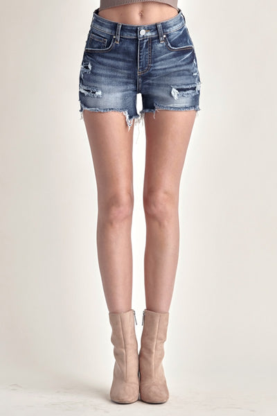 RISEN Mid Rise Raw Hem Denim Shorts Southern Soul Collectives