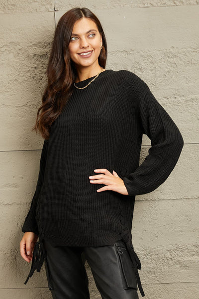 Tunic Sweater with Side Braid Detail in Black  Southern Soul Collectives 