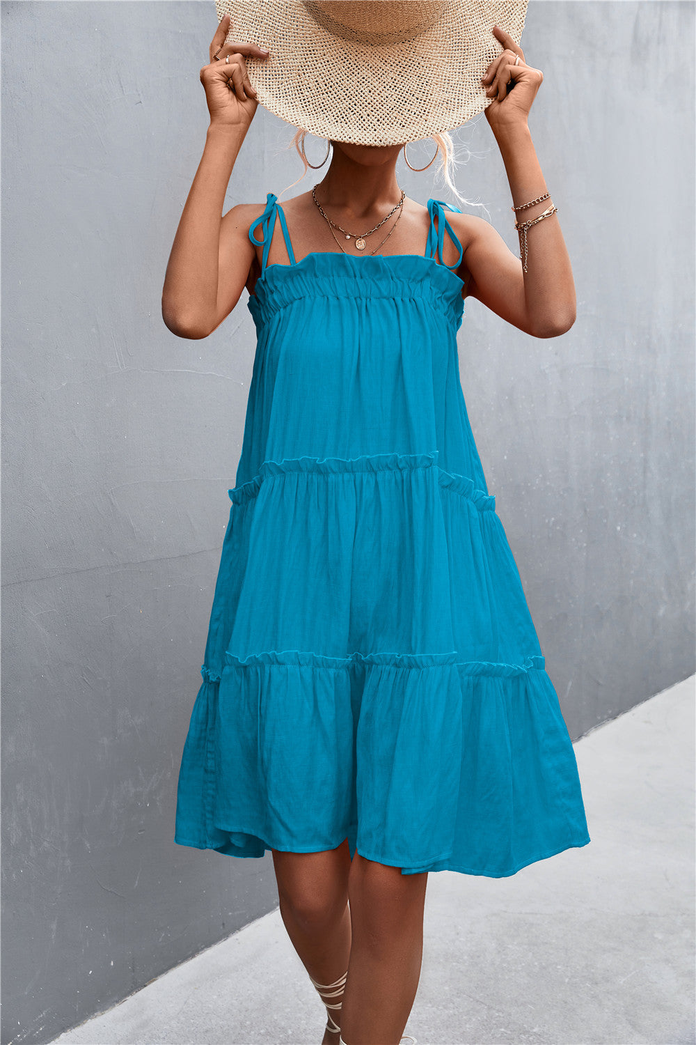 Tie-Shoulder Frill Trim Sleeveless Dress  Southern Soul Collectives 