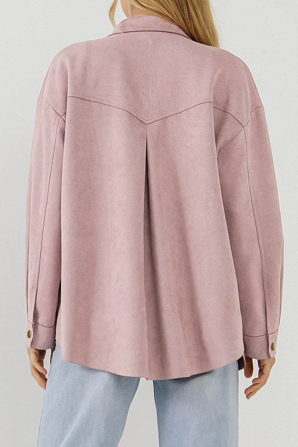 Suede Snap Front Dropped Shoulder Jacket in Pink WL Southern Soul Collectives 