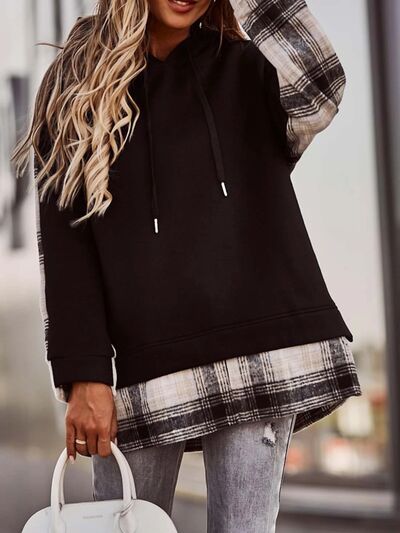 Plaid Drawstring Dropped Shoulder Hoodie  Southern Soul Collectives
