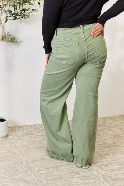 RISEN Raw Hem Wide-Leg Jeans in Winter Sage  Southern Soul Collectives