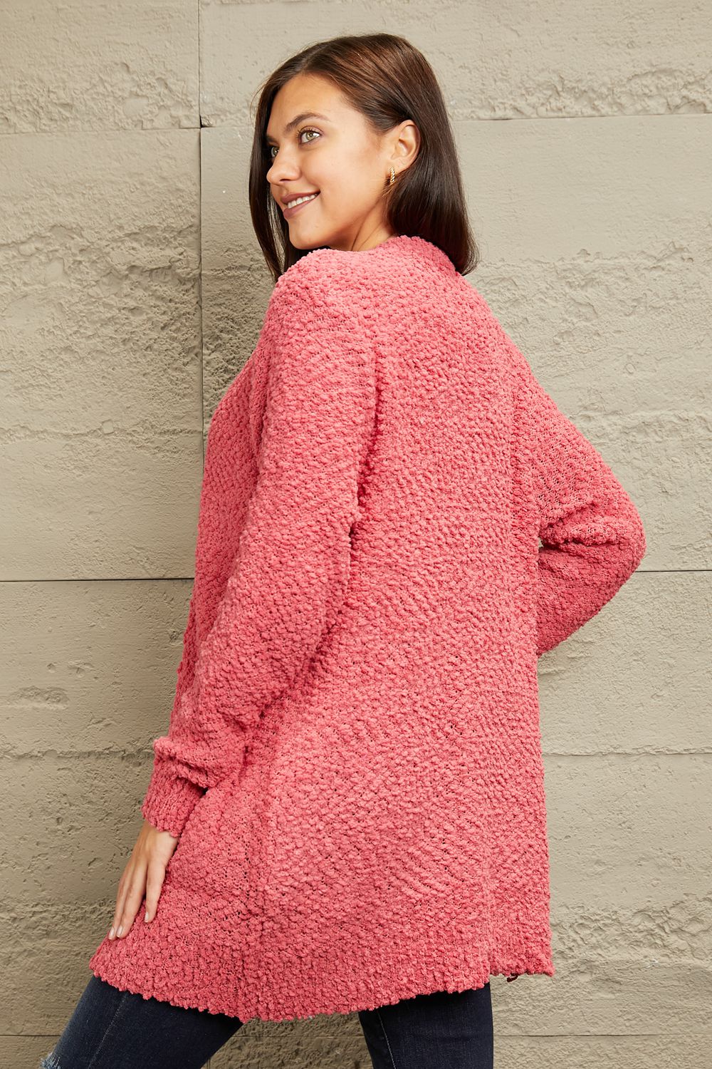 Zenana Falling For You Open Front Popcorn Cardigan in Strawberry  Southern Soul Collectives 