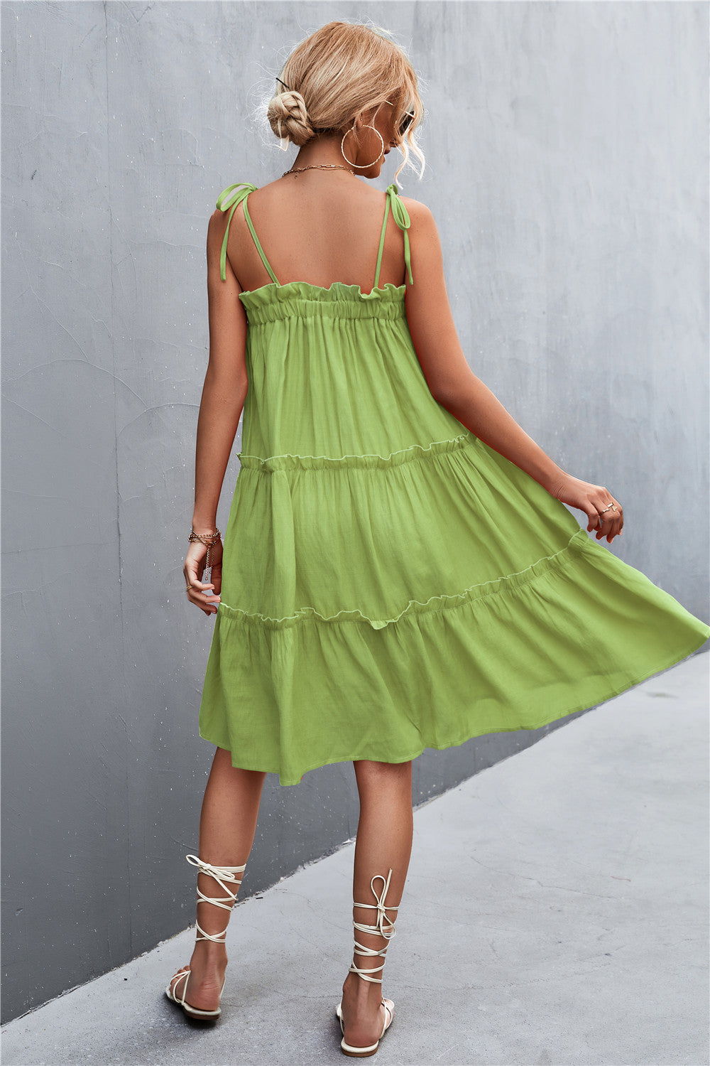 Tie-Shoulder Frill Trim Sleeveless Dress  Southern Soul Collectives 