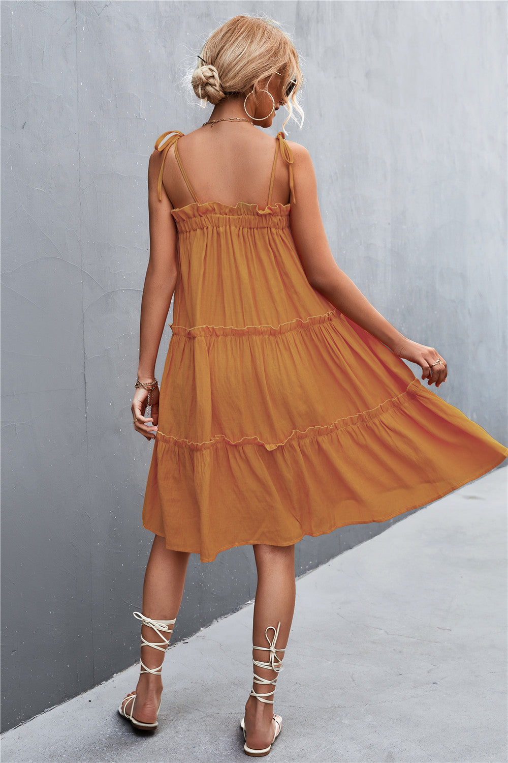 Tie-Shoulder Frill Trim Sleeveless Dress  Southern Soul Collectives 