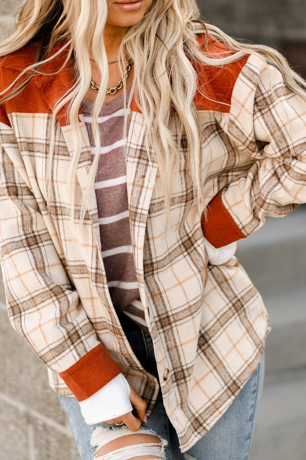 Plaid Contrast Corduroy Shacket  Southern Soul Collectives 