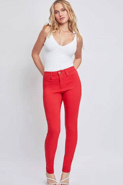 YMI Jeanswear Ultimate Hyperstretch Mid-Rise Skinny Pants in Ruby Red Southern Soul Collectives