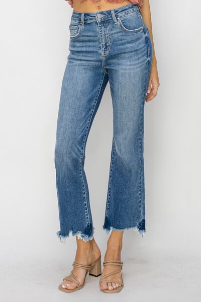 RISEN High Waist Raw Hem Flare Jeans  Southern Soul Collectives